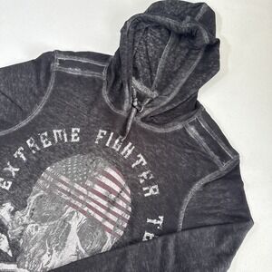 Helix Hoodie Shirt Mens L Black Thermal Skull Cross Graphic Y2K Biker Grunge